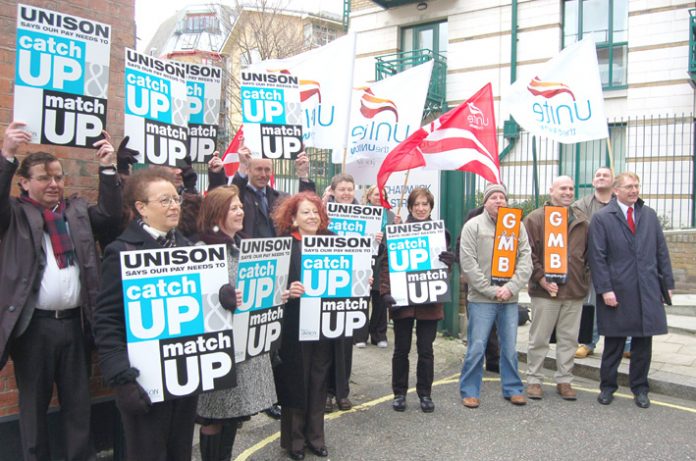 Local government workers lobbying over their pay last month – facing Labour imposed wage cuts and inflation – while Labour MPs live off the fat of the land