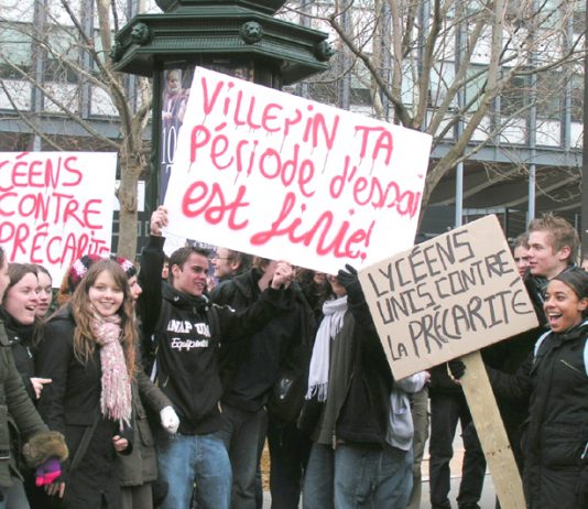 School youth demonstrating in Paris against government attacks on teachers and pupils