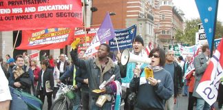 March to defend the NHS – NHS workers are one of those sections that the government wants to impose a three-year wage-cutting deal on, so it can carry on propping up the banks