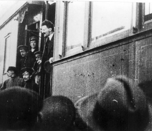 Trotsky’s triumphant return to Russia, on May 4th 1917 at the Finland Station in Petrograd where he formed a common front with Lenin in condemning the Provisional Government and called for the Soviets to take power
