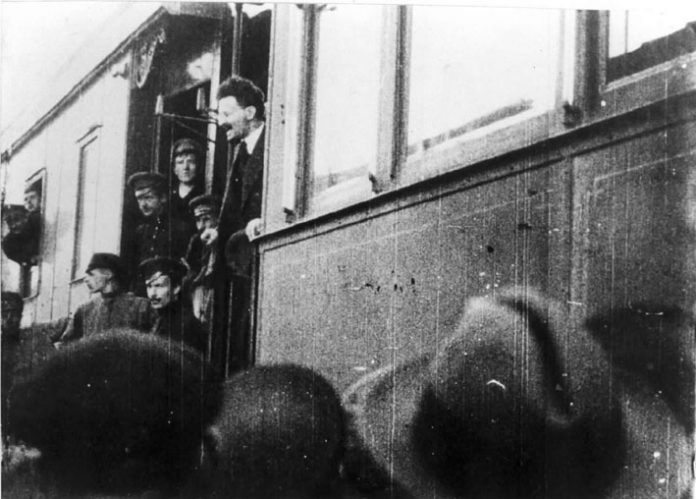 Trotsky’s triumphant return to Russia, on May 4th 1917 at the Finland Station in Petrograd where he formed a common front with Lenin in condemning the Provisional Government and called for the Soviets to take power