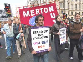 400,000 strike against Labour pay cuts NUT members and UCU lecturers marching together on the 20,000-strong march against pay cuts in London on Thursday