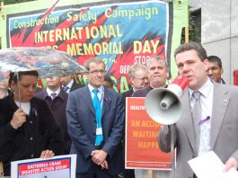 ‘REMEMBER THE DEAD, FIGHT FOR THE LIVING’ – Workers Memorial Day Rally told PCS leader Mark Serwotka addresses the Workers Memorial Day Rally on Monday morning