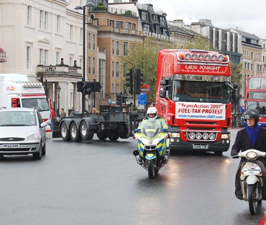 The fuel tax convoy arrives in Westminster on Tuesday