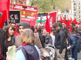 A section of the 4,000-strong May Day march in London