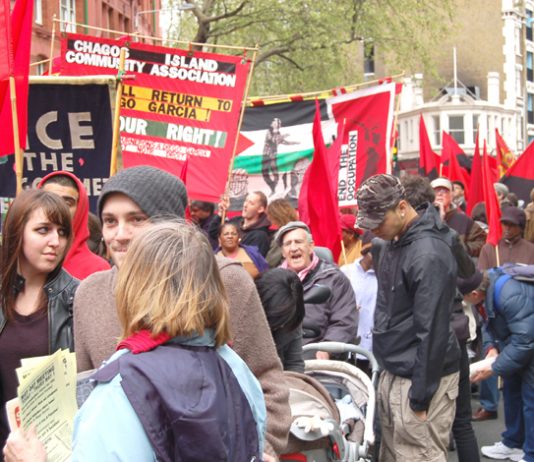 A section of the 4,000-strong May Day march in London