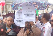 Migrant workers  demonstrate against illegality on a march in London in May last year