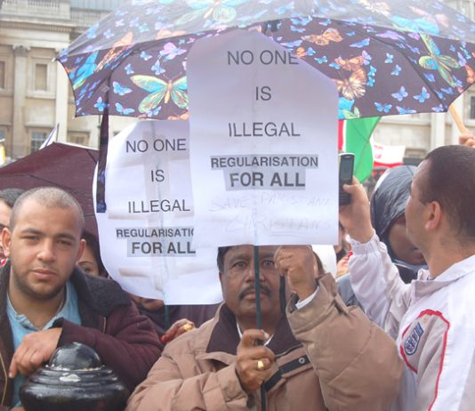 Migrant workers  demonstrate against illegality on a march in London in May last year