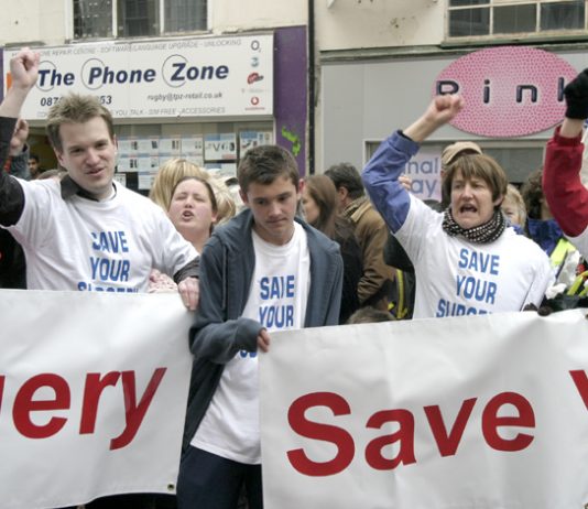 GPs demonstrating to ‘save your surgery’ in Rugby earlier this year