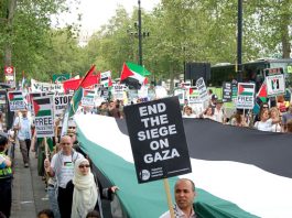 A giant Palestinian flag at the centre of Saturday’s protest in London