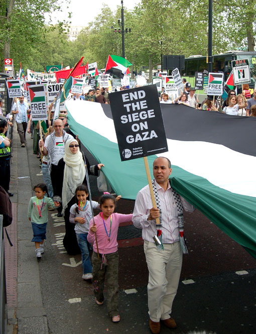 A giant Palestinian flag at the centre of Saturday’s protest in London