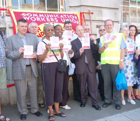 More than 50 local residents joined members of the CWU postal workers’ union at the protest on Monday