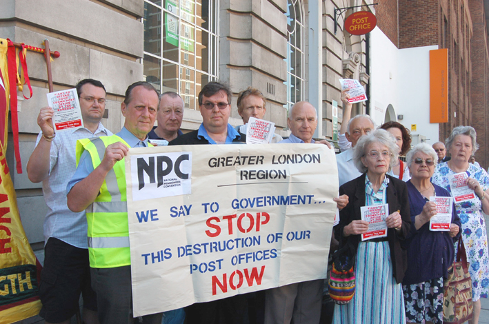 Pensioners protest against the closure of their local post office