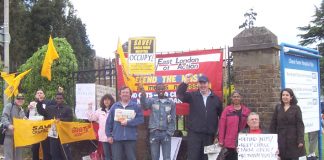 A section of the North-East London Council of Action picket outside Chase Farm Hospital yesterday