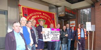 Picket line at West London Mail Centre in Paddington – closed after the wage and flexibility strikes