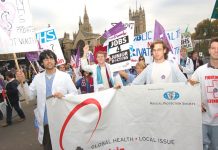 Junior doctors join a demonstration in London against the privatisation of the NHS
