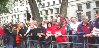 Fuel protesters outside Downing Street demanding a fuel tax relief to defend their livelihoods