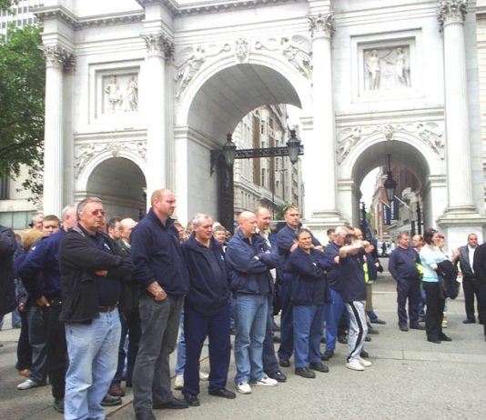 Very determined road haulage workers gathering at Marble Arch before proceeding to Downing Street to hand in a letter