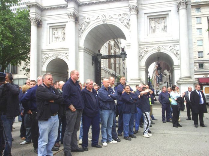 Very determined road haulage workers gathering at Marble Arch before proceeding to Downing Street to hand in a letter