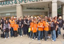 Angry Fenland Foods workers with their families demonstrating outside the Marks & Spencer store in Oxford Street against the threat tonearly 800 jobs
