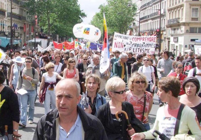 French workers marching through Paris last week against the privatisation measures of the Sarkozy regime