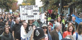 Young people marching through Crawley against detention without charge or trial