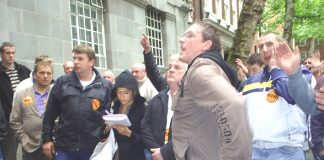 Angry fishermen outside DEFRA (the Department of the Environment, Fisheries and Rural Affairs) yesterday
