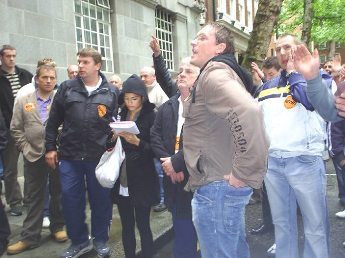 Angry fishermen outside DEFRA (the Department of the Environment, Fisheries and Rural Affairs) yesterday