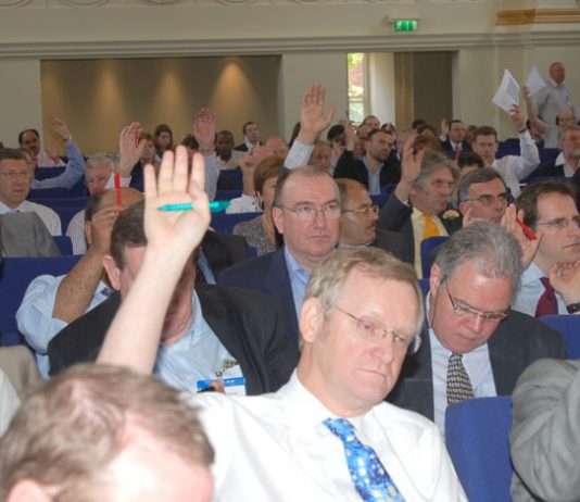 BMA delegates voting to defend the NHS at yesterday’s consultants conference in London