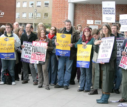 UCU members took strike action alongside members of the PCS civil service union and the National Union of Teachers on April 24