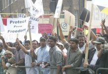 A section of yesterday’s 2,000-strong picket in London against the Rajapakse regime
