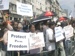 Protesters condemned the killing of civilians and journalists by state forces in Sri Lanka