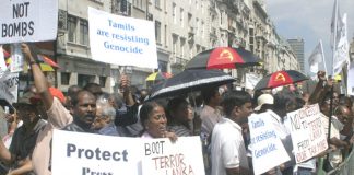 Protesters condemned the killing of civilians and journalists by state forces in Sri Lanka