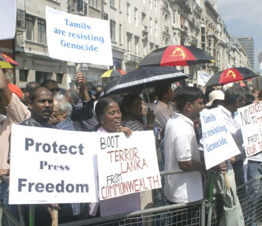 Protesters condemned the killing of civilians and journalists by state forces in Sri Lanka