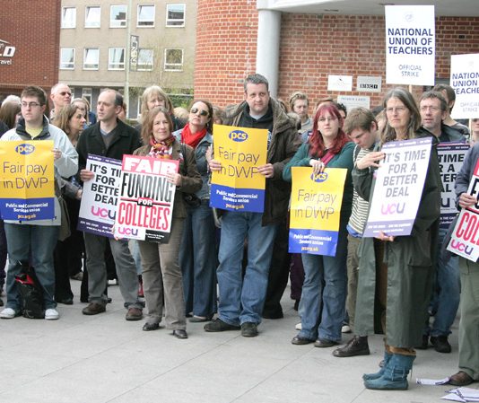 Civil sevants, teachers and lecturers at a rally in Norwich during their national strike over pay on April 24th