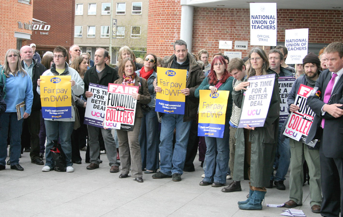 Civil sevants, teachers and lecturers at a rally in Norwich during their national strike over pay on April 24th
