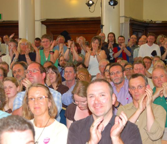 Part of the audience at the recent TUC Public Services rally in Westminster applauding calls for public sector-wide strike action