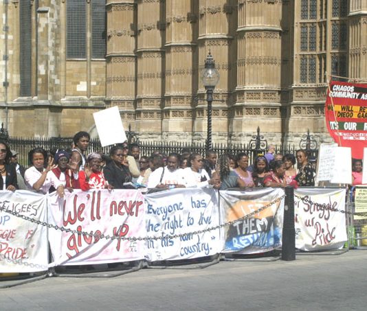 A section of the picket of the House of Lords Appeal by Chagos Islanders and their supporters