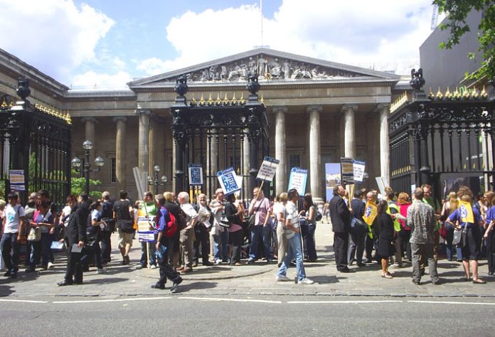Some of the 300 PCS and Prospect members on strike outside the British Museum on Friday