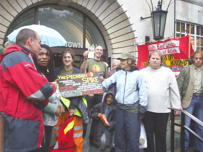 South-East London Council of Action members along with users of the ‘Peckham Spike’ community project  lobbying Southwark Town Hall on Wednesday evening