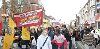 The front of last November’s 3,000-strong march through Enfield against the closure of Chase Farm Hospital
