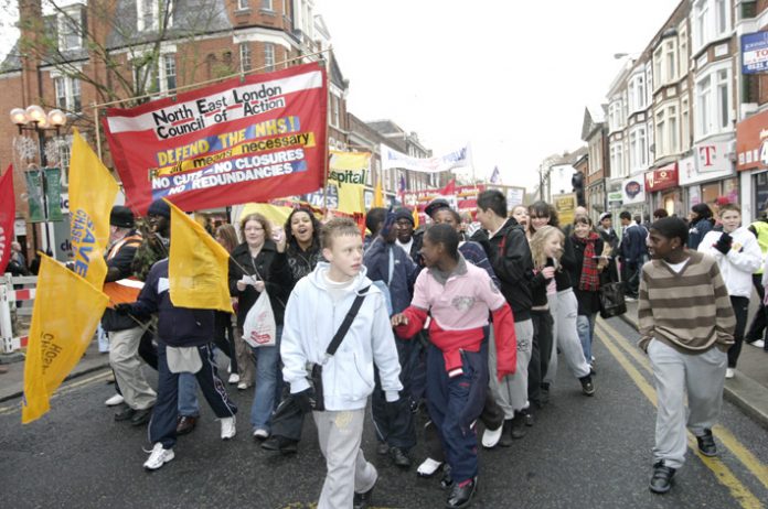 The front of last November’s 3,000-strong march through Enfield against the closure of Chase Farm Hospital