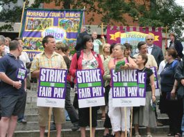 A section of the strike rally at Hey Hill, Norwich