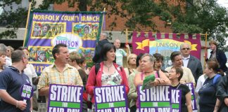 A section of the strike rally at Hey Hill, Norwich