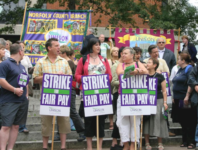 A section of the strike rally at Hey Hill, Norwich