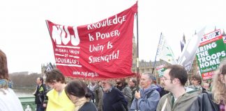 National Union of Journalists banner on the anti-Iraq war demonstration last March