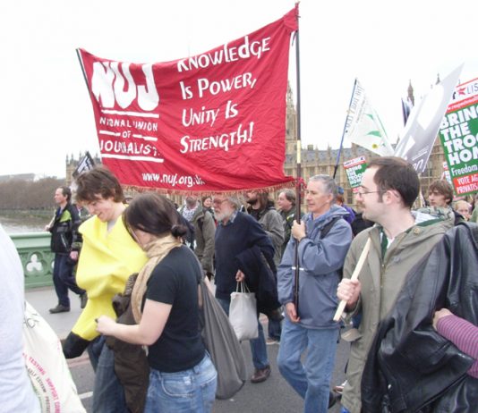 National Union of Journalists banner on the anti-Iraq war demonstration last March