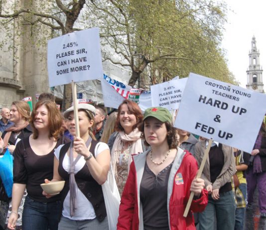 Teachers marching in London on April 24th during their strike action against the government’s 2.45% pay offer
