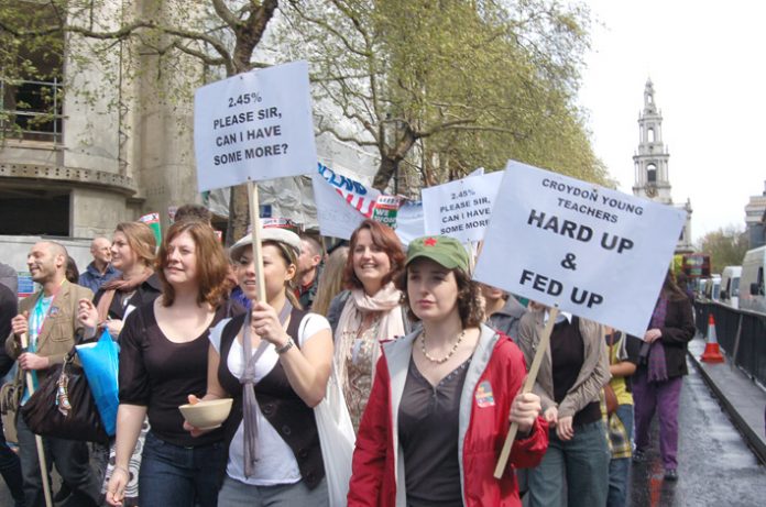 Teachers marching in London on April 24th during their strike action against the government’s 2.45% pay offer