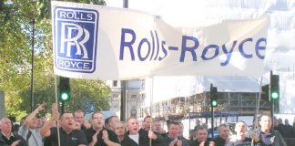 Rolls Royce workers marching to Parliament to defend their jobs